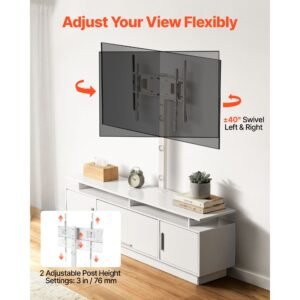 tv stand with mount, 59.1 inch, swivel tv stand console with power outlet, for 32 75 inch tvs, height adjustable modern entertainment center with storage & led lights, for living room, white