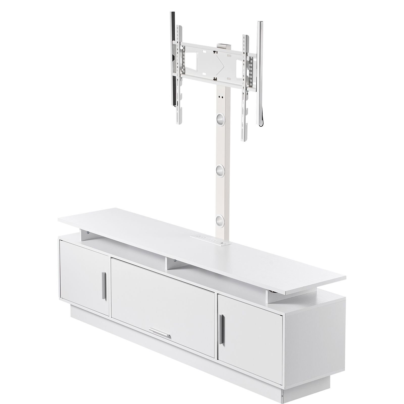 tv stand with mount, 59.1 inch, swivel tv stand console with power outlet, for 32 75 inch tvs, height adjustable modern entertainment center with storage & led lights, for living room, white