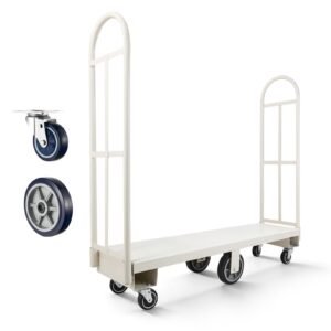 U-Boat Platform Truck Dolly, 2000 lbs Load Capacity, Heavy Duty Steel Utility Cart, Industrial Hand Push Truck with Six Wheels and Dual Detachable Handles, for Warehouse, 60 x 16.1 x 59.5 in