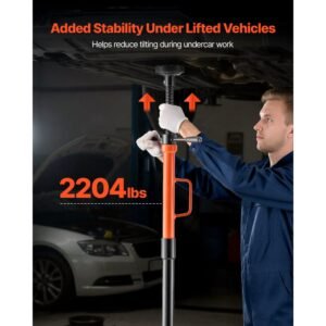 underhoist support stand, 1 ton (2204 lbs) capacity under hoist jack stand with handle, adjustable height, bearing mounted spin handle, self locking threaded screw, support vehicle components