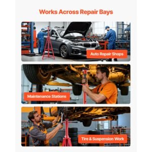 underhoist support stand, 1 ton (2204 lbs) capacity under hoist jack stand with handle, adjustable height, bearing mounted spin handle, self locking threaded screw, support vehicle components