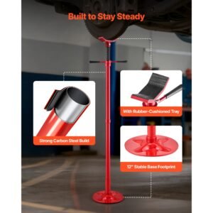 underhoist support stand, 1/2 ton (1102 lbs) capacity under hoist jack stand, lifting from 54.02" to 83.86", bearing mounted spin handle, self locking threaded screw, support vehicle components