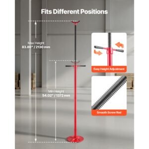 underhoist support stand, 3/4 ton (1653 lbs) capacity under hoist jack stand, lifting from 54.02" to 83.86", bearing mounted spin handle, self locking threaded screw, support vehicle components