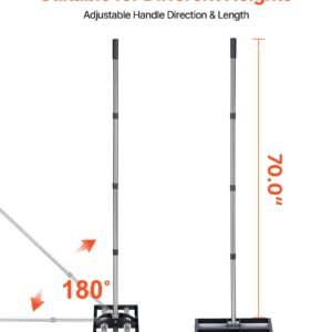 updated lawn leveling rake with roller, 17" x 10" stainless steel lawn leveler with 63.4" adjustable handle, heavy duty yard leveling rake, effort saving lawn leveling tool for yard golf court