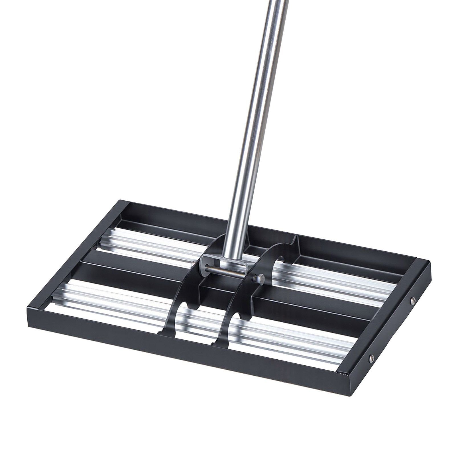updated lawn leveling rake with roller, 17" x 10" stainless steel lawn leveler with 63.4" adjustable handle, heavy duty yard leveling rake, effort saving lawn leveling tool for yard golf court