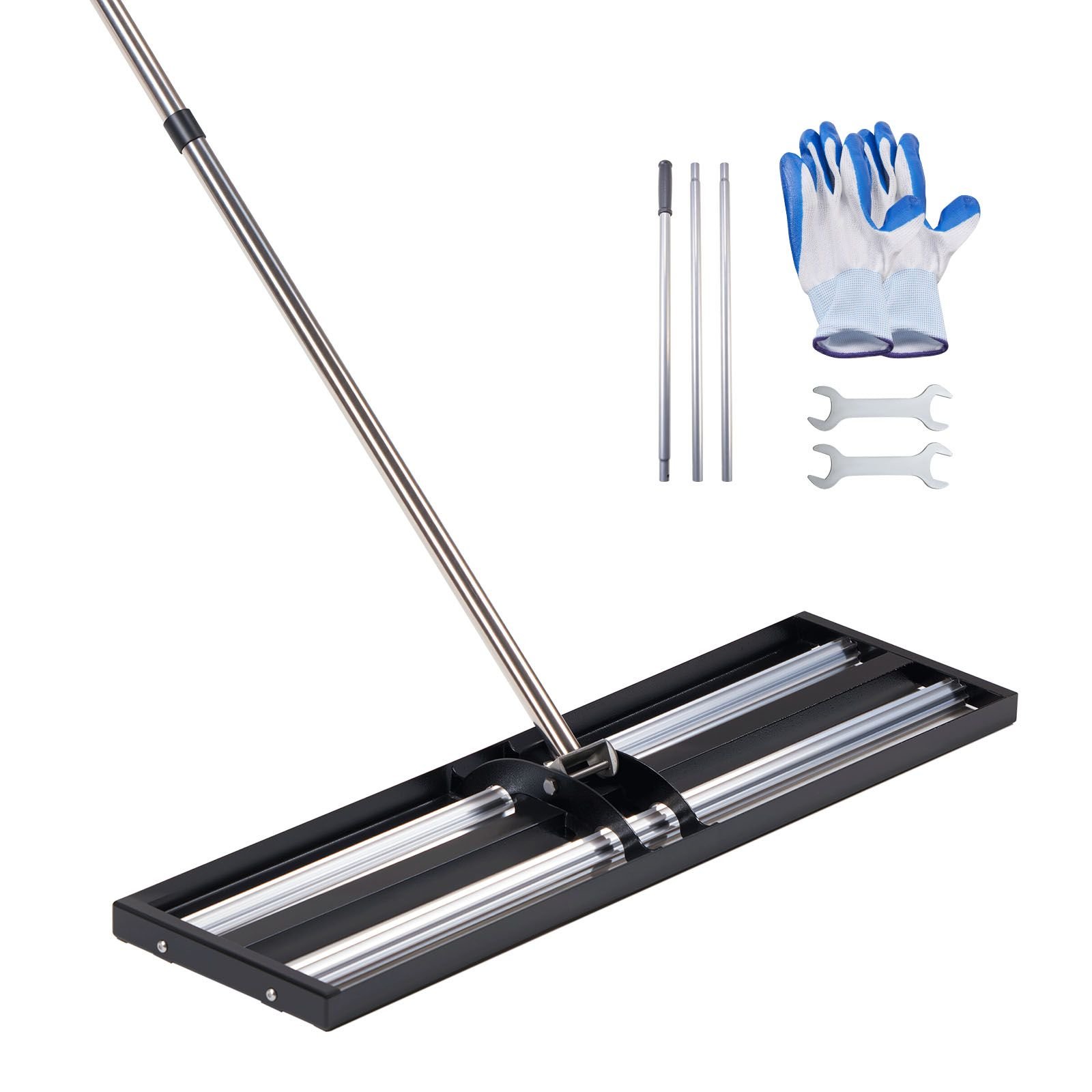 updated lawn leveling rake with roller, 30" x 10" stainless steel lawn leveler with 83.9" adjustable handle, heavy duty yard leveling rake, effort saving lawn leveling tool for yard golf court