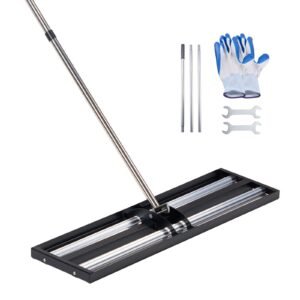 Updated Lawn Leveling Rake with Roller, 36" x 10" Stainless Steel Lawn Leveler with 83.9" Adjustable Handle, Heavy Duty Yard Leveling Rake, Effort Saving Lawn Leveling Tool for Yard Golf Court