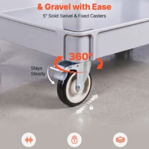 utility cart, 550 lbs capacity, 2 tier service cart with 360° swivel & fixed wheels (2 with brakes), heavy duty plastic rolling with storage tray, tool storage for garage warehouse workshop gray