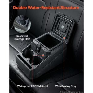 utv center console bench seat box lockable armrest storage box, hdpe central console tools organizer with cups and phone holder compatible with polaris ranger & 2017 2026 can am defender