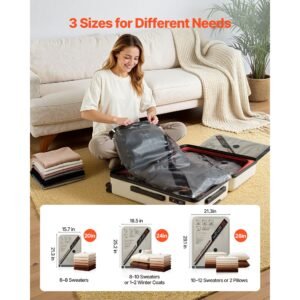 vacuum storage bags, 16 pack space saver vacuum seal bags for clothing, with pump and charging cable, double zipper seal, thickened pa and pe, compression for clothes storage, travel luggage