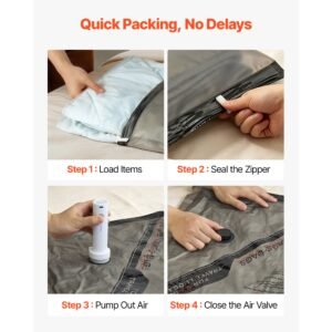 vacuum storage bags, 16 pack space saver vacuum seal bags for clothing, with pump and charging cable, double zipper seal, thickened pa and pe, compression for clothes storage, travel luggage