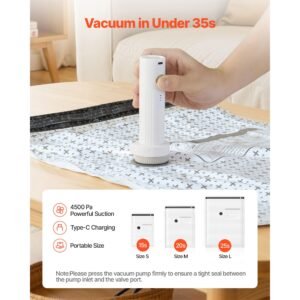 vacuum storage bags, 18 pack space saver vacuum seal bags for clothing, with pump and charging cable, double zipper seal, thickened pa and pe, compression for clothes storage, travel luggage