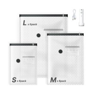 Vacuum Storage Bags, 18 Pack Space Saver Vacuum Seal Bags for Clothing, with Pump and Charging Cable, Double Zipper Seal, Thickened PA and PE, Compression for Clothes Storage, Travel Luggage