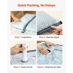 vacuum storage bags, 18 pack space saver vacuum seal bags for clothing, with pump and charging cable, double zipper seal, thickened pa and pe, compression for clothes storage, travel luggage