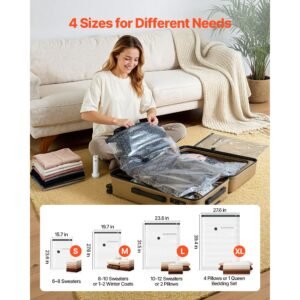 vacuum storage bags, 26 pack space saver vacuum seal bags for clothing, with pump and charging cable, double zipper seal, thickened pa and pe, compression for clothes storage, travel luggage