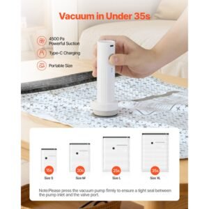 vacuum storage bags, 26 pack space saver vacuum seal bags for clothing, with pump and charging cable, double zipper seal, thickened pa and pe, compression for clothes storage, travel luggage