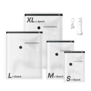 Vacuum Storage Bags, 26 Pack Space Saver Vacuum Seal Bags for Clothing, with Pump and Charging Cable, Double Zipper Seal, Thickened PA and PE, Compression for Clothes Storage, Travel Luggage