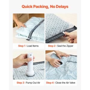 vacuum storage bags, 26 pack space saver vacuum seal bags for clothing, with pump and charging cable, double zipper seal, thickened pa and pe, compression for clothes storage, travel luggage