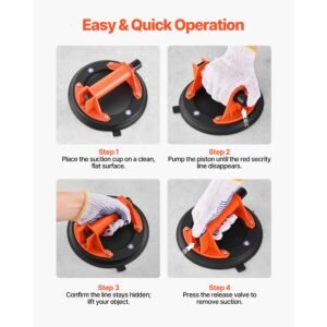 vacuum suction cup, 8 inch vacuum glass lifter with abs handle, 400 lbs max lifting capacity tile suction cup tool with carrying case for lifting large tile, granite, drywall, windows (1 pack)