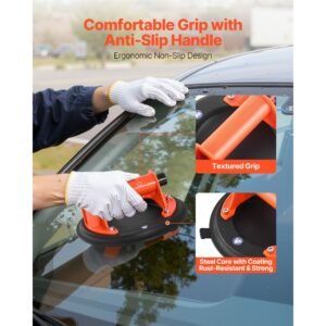 vacuum suction cup, 8 inch vacuum glass lifter with abs handle, 400 lbs max lifting capacity tile suction cup tool with carrying case for lifting large tile, granite, drywall, windows (1 pack)