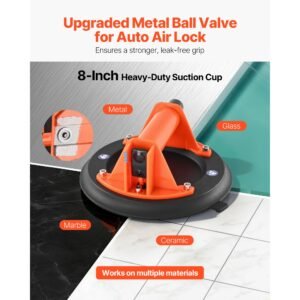 Vacuum Suction Cup, 8-Inch Vacuum Glass Lifter with ABS Handle, 400 lbs Max Lifting Capacity Tile Suction Cup Tool with Carrying Case for Lifting Large Tile, Granite, Drywall, Windows (1-Pack)