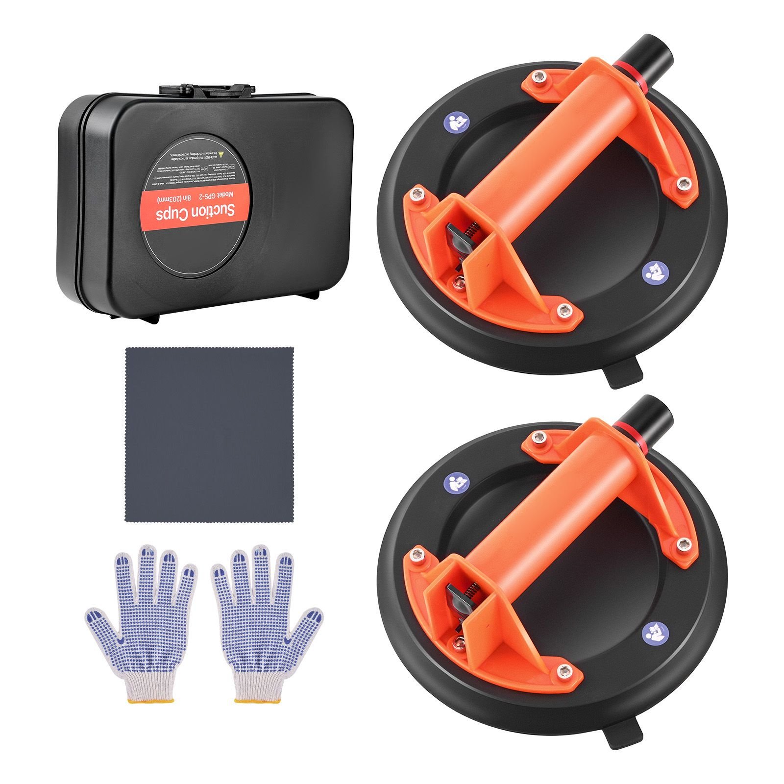 vacuum suction cup, 8 inch vacuum glass lifter with abs handle, 400 lbs max lifting capacity tile suction cup tool with carrying case for lifting large tile, granite, drywall, windows (2 pack)