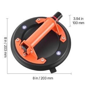 vacuum suction cup, 8 inch vacuum glass lifter with metal handle, 429 lbs max lifting capacity tile suction cup tool with carrying case for lifting large tile, granite, drywall, windows (2 pack)