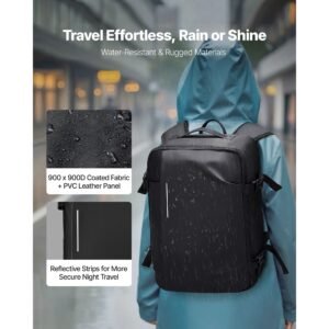 vacuum travel backpack, 35l, vacuum seal compression travel backpack with air pump, multiple pockets & compartments, water resistant carry on suitcase luggage, casual personal item bag, black