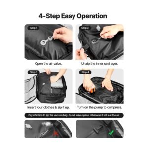 vacuum travel backpack, 35l, vacuum seal compression travel backpack with air pump, multiple pockets & compartments, water resistant carry on suitcase luggage, casual personal item bag, black