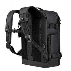 vacuum travel backpack, 35l, vacuum seal compression travel backpack with air pump, multiple pockets & compartments, water resistant carry on suitcase luggage, casual personal item bag, black