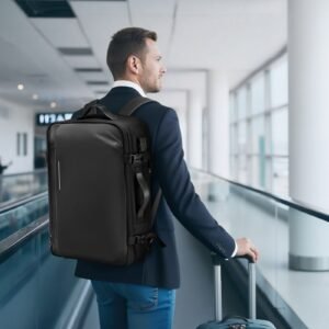 vacuum travel backpack, 65l, expandable vacuum seal compression travel backpack with pump, with tsa approved lock, airback vacpack, water resistant carry on suitcase luggage, for business, black