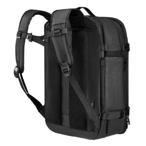 vacuum travel backpack, 65l, expandable vacuum seal compression travel backpack with pump, with tsa approved lock, airback vacpack, water resistant carry on suitcase luggage, for business, black