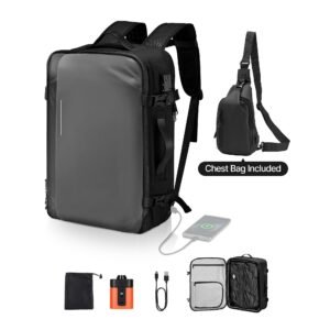 vacuum travel backpack, 65l, expandable vacuum seal compression travel backpack with pump, with tsa approved lock, airback vacpack, water resistant carry on suitcase luggage, for business, gray