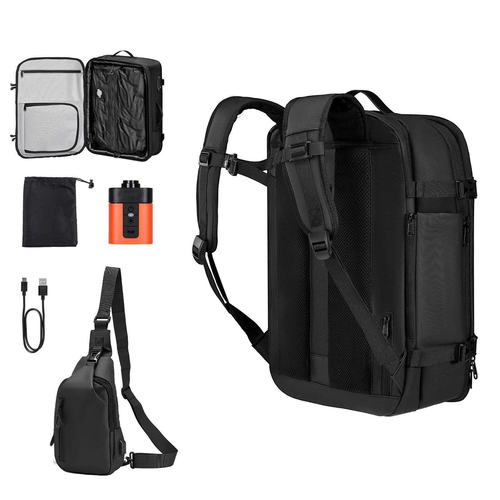 vacuum travel backpack, 65l, expandable vacuum seal compression travel backpack with pump, with tsa approved lock, airback vacpack, water resistant carry on suitcase luggage, for business, gray