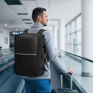 vacuum travel backpack, 80l, expandable vacuum seal compression travel backpack with pump, with tsa approved lock, airback vacpack, water resistant carry on suitcase luggage, for business, black