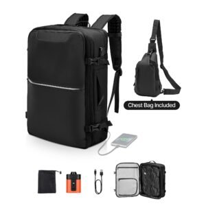 vacuum travel backpack, 80l, expandable vacuum seal compression travel backpack with pump, with tsa approved lock, airback vacpack, water resistant carry on suitcase luggage, for business, black