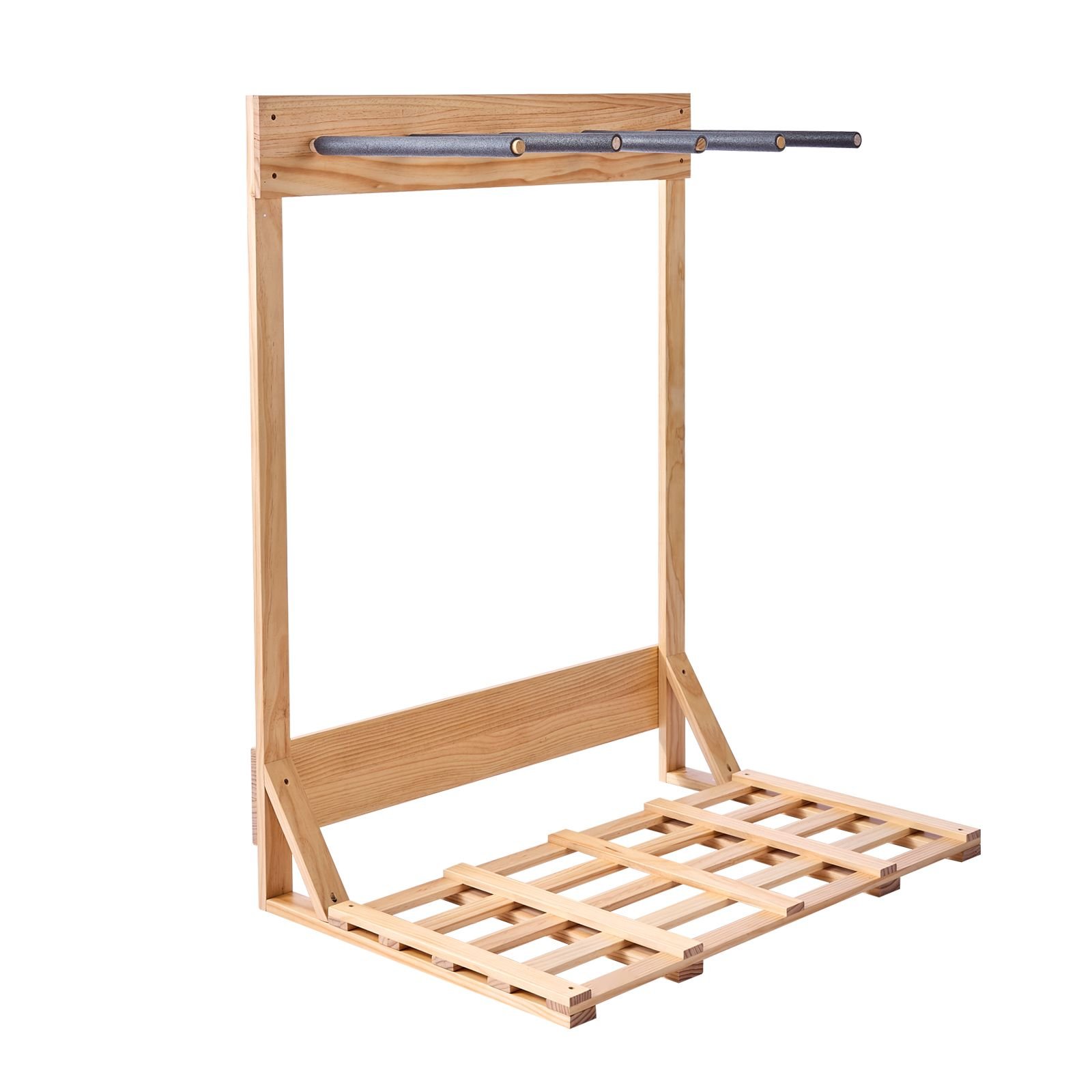vertical surfboard stand, 4 tiers wooden surfboard rack for storage and display, freestanding board stand organizer, surf board holder for wakeboards, snowboards, kiteboards, shortboard, skis