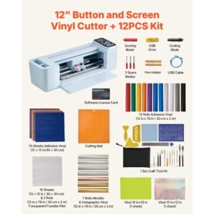 vinyl cutting machine, 12 in, button and screen controlled vinyl cutter with materials and tool kit, 5000+ built in design resources, compatible with mac, windows, android and ios, for crafts