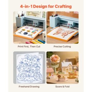 vinyl cutting machine, 12 in, button controlled vinyl cutter, 5000+ built in design resources, compatible with mac, windows, android and ios, for creating customized crafts cards, home decor