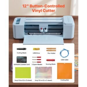 vinyl cutting machine, 12 in, button controlled vinyl cutter, 5000+ built in design resources, compatible with mac, windows, android and ios, for creating customized crafts cards, home decor