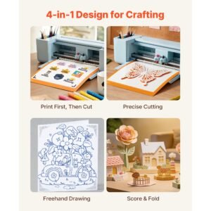 vinyl cutting machine, 12 in, button controlled vinyl cutter with materials and tool kit, 5000+ built in design resources, compatible with mac, windows, android and ios, for customized cards