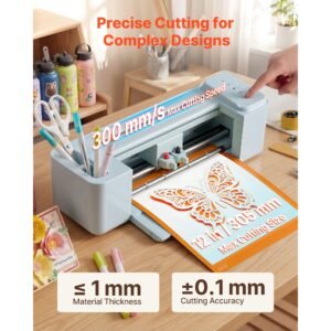 vinyl cutting machine, 12 in, button controlled vinyl cutter with materials and tool kit, 5000+ built in design resources, compatible with mac, windows, android and ios, for customized cards
