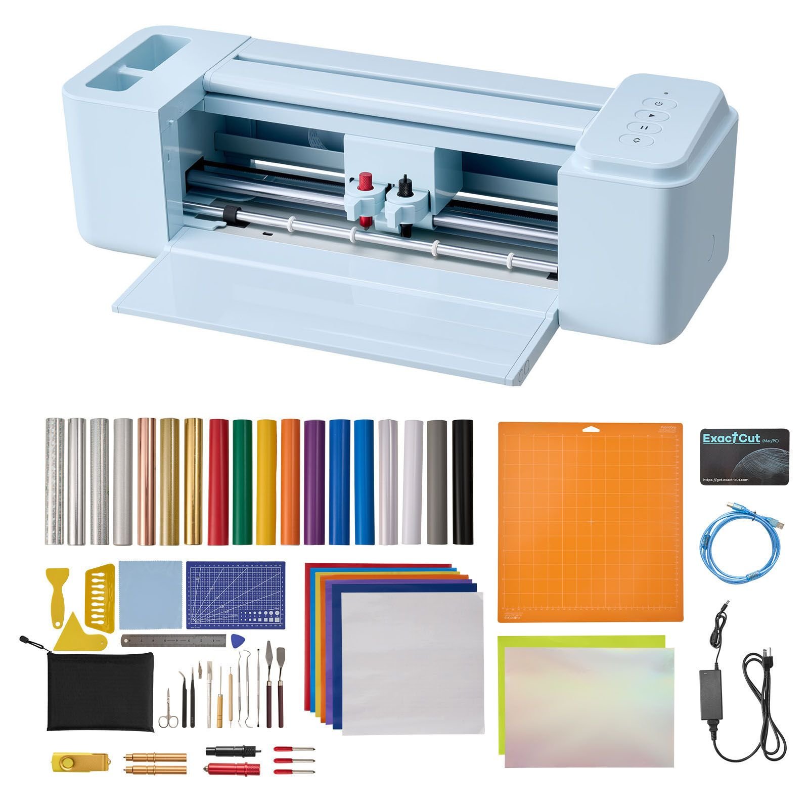 vinyl cutting machine, 12 in, button controlled vinyl cutter with materials and tool kit, 5000+ built in design resources, compatible with mac, windows, android and ios, for customized cards