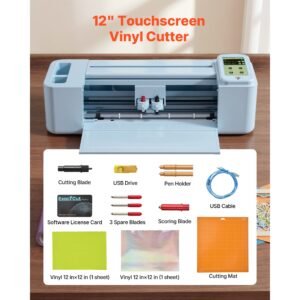 vinyl cutting machine, 12 in, touchscreen controlled vinyl cutter, 5000+ built in design resources, compatible with mac, windows, android and ios, for creating customized crafts cards, decor