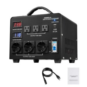 Voltage Auto Converter Transformer, 5000VA, Heavy Duty Step Up/Down Power Transformer, 110V to 220V and 220V to 110V, with 3 US Outlets, 3 EU Outlets, LCD Display, Circuit Breaker Protection