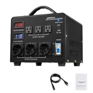 Voltage Auto Converter Transformer, 6000VA, Heavy Duty Step Up/Down Power Transformer, 110V to 220V and 220V to 110V, with 3 US Outlets, 3 EU Outlets, LCD Display, Circuit Breaker Protection