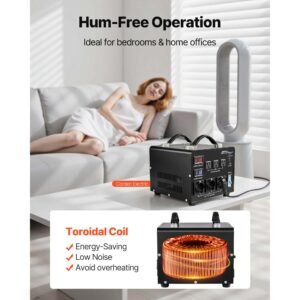 voltage auto converter transformer, 6000va, heavy duty step up/down power transformer, 110v to 220v and 220v to 110v, with 3 us outlets, 3 eu outlets, lcd display, circuit breaker protection