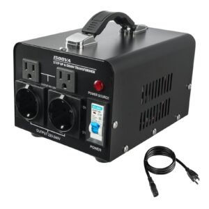 Voltage Converter Transformer, 1500VA, Heavy Duty Step Up/Down Power Transformer, Convert from 110V to 220V and 220V to 110V, with US Outlets, EU Outlets, Power Cord, Circuit Breaker Protection