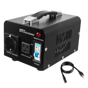 Voltage Converter Transformer, 500VA, Heavy Duty Step Up/Down Power Transformer, Convert from 110V to 220V and 220V to 110V, with US Outlet, EU Outlet, Power Cord, Circuit Breaker Protection