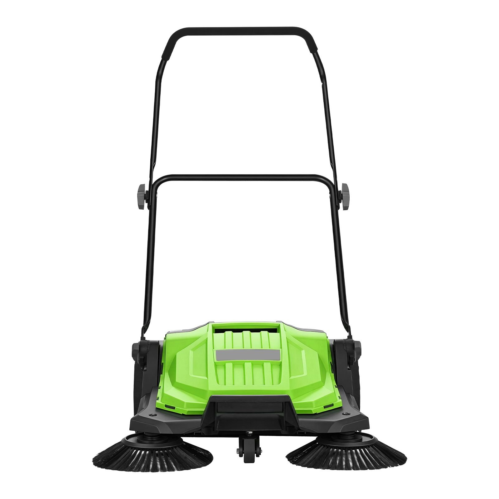 walk behind hand push floor sweeper, manual floor sweeper non electric with 25.6" sweeping width, 5 gallons waste container & adjustable folding handle for yards walkways patios garages green